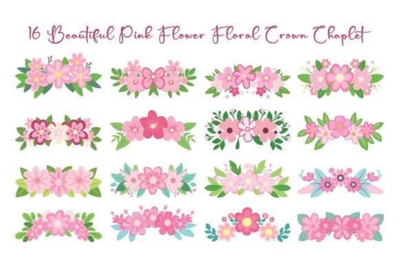 16 Beautiful Pink Flower Floral Crown Graphics