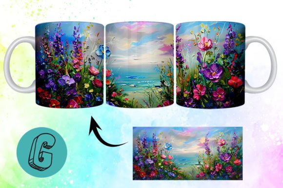 3D Oil Paint Floral Garden Mug Wrap 04 - A Versatile Graphic Design Asset