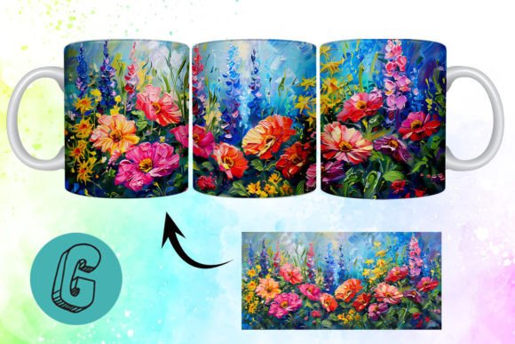 3D Oil Paint Floral Garden Mug Wrap 12 Graphics