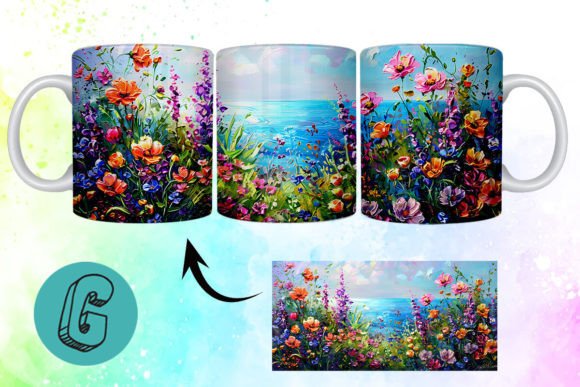 3D Oil Paint Floral Garden Mug Wrap 16 - Graphics for Handmade Creations