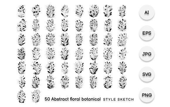 Abstract Floral Botanical Element Black – A Versatile Graphic Design Asset