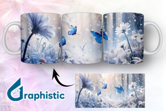 Blue Floral Butterfly Mug Wrap 10 - A Versatile Graphic Design Asset
