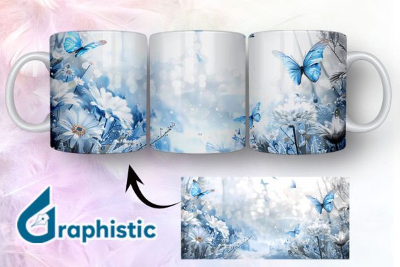 Blue Floral Butterfly Mug Wrap 14 - A Versatile Graphic Asset