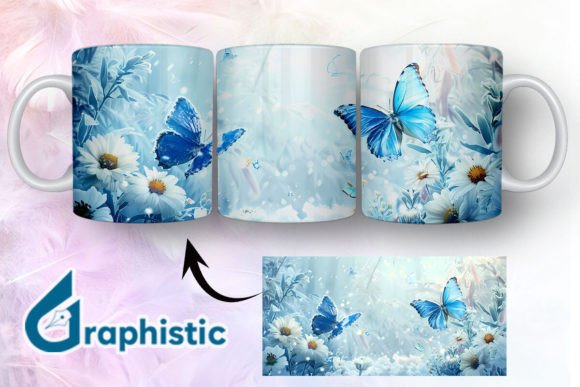 Blue Floral Butterfly Mug Wrap 15 - A Versatile Graphic Design Asset