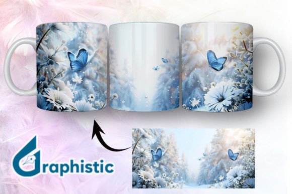 Blue Floral Butterfly Mug Wrap 19 - A Versatile Graphic Design Asset