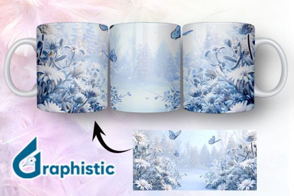Blue Floral Butterfly Mug Wrap 20 Graphic Design Asset