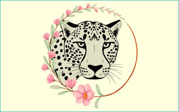 Cheetah Head and Watercolor Floral Graphics