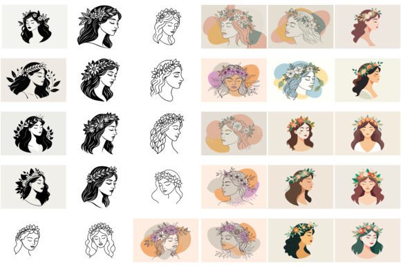 Elegant Woman's Profile in Floral Crown - A Graphic Design Asset for Blogs and Websites