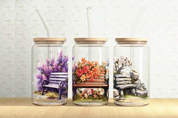 Floral Benches 16oz Glass Can Wrap - A Versatile Graphic Design Asset