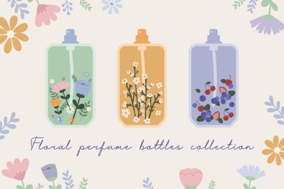 Floral Perfume Bottle Spring Clipart Set for Handmade Projects