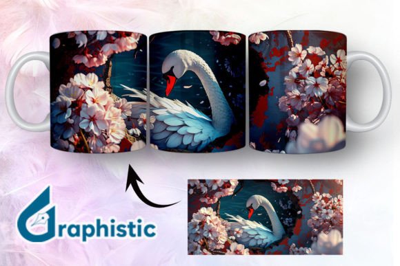 Floral Swan Break Through Mug Wrap 06 - A Versatile Graphic Asset