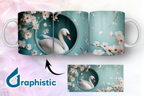 Floral Swan Break Through Mug Wrap 16 Graphics