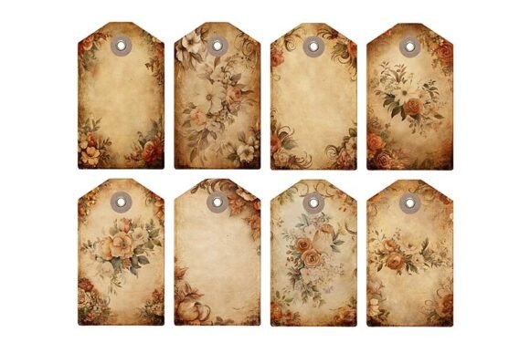 Grungy Floral Tags for Branding and Packaging
