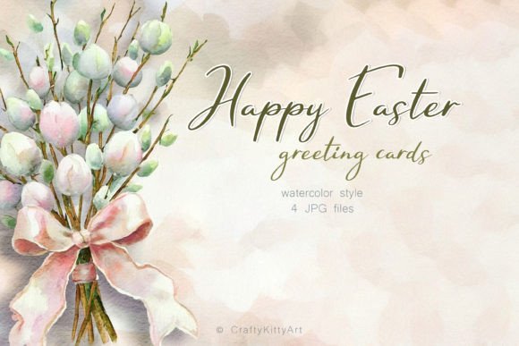 Happy Easter Watercolor JPG Floral Cards for Graphics & Illustrations