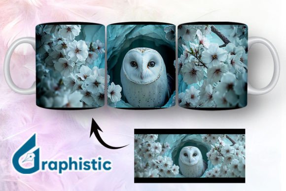 Owl Floral Break Through Mug Wrap 03 Graphics