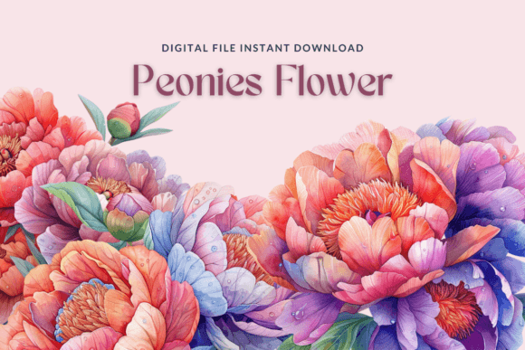 Peony Flower Clipart for Embroidery Projects
