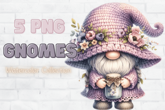 Purple Garden Gnome with Floral Hats Graphics
