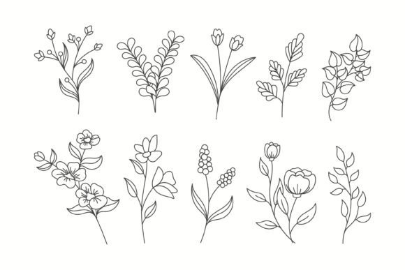 Set of Hand-Drawn Simple Floral Graphics for Digital Selling