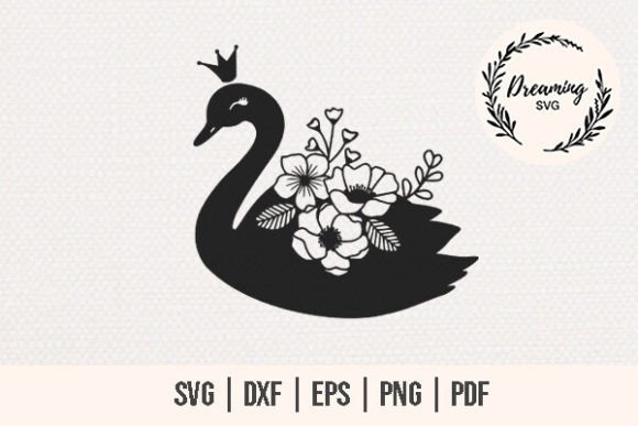 Swan Flower Bouquet SVG - Floral Swan Graphics