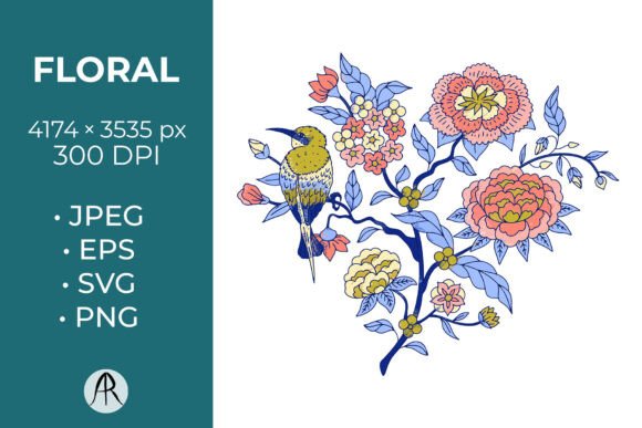 Textured Floral Branch with Bird SVG for Crafting and Design