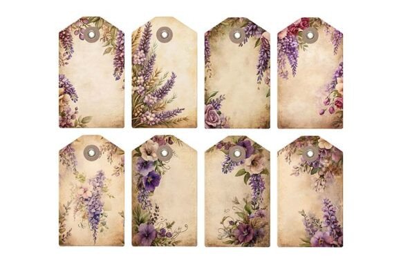 Vintage Purple Floral Tags for Branding and Design