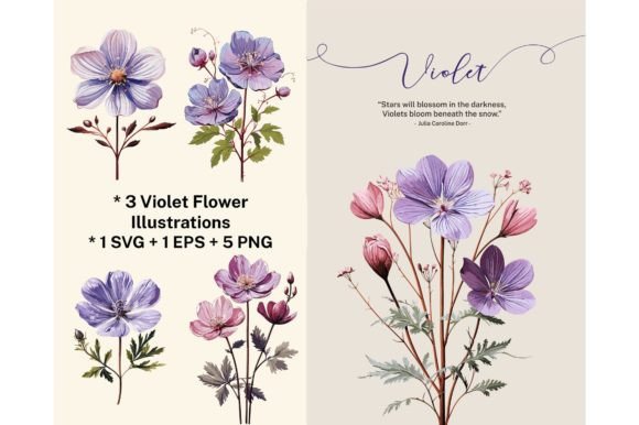 Violet Floral Clipart Svg Png Eps Set Review