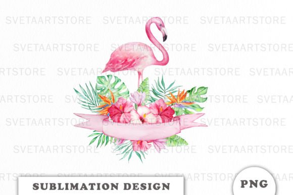 Watercolor Floral Flamingo Sublimation Graphics for Digital Sellers