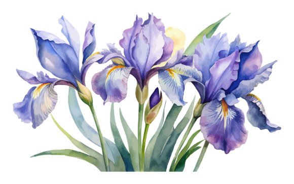 Watercolor Sprigs and Floral of Iris Fl Graphics