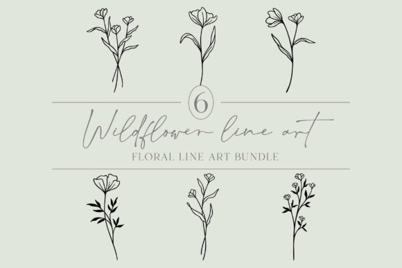 Wildflower Bundle Floral Line Artwork for Graphics and Illustrations